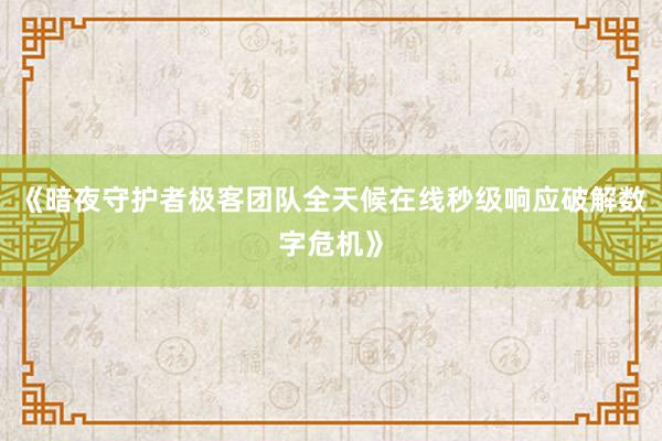 《暗夜守护者极客团队全天候在线秒级响应破解数字危机》